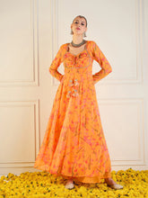 Women Mustard Tropical Printed Front Dori Long Anarkali-SHKUR00430